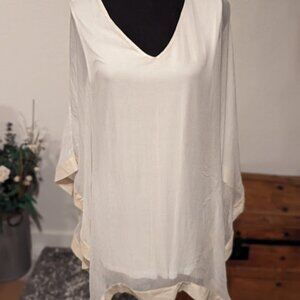 Soft Surroundings Tunic w/ Cape Overlay & Cream Trim | Size L